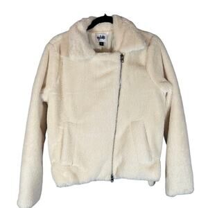 Vylette Cream Teddy Bear Faux Fur Moto Zip Jacket Women Sz L